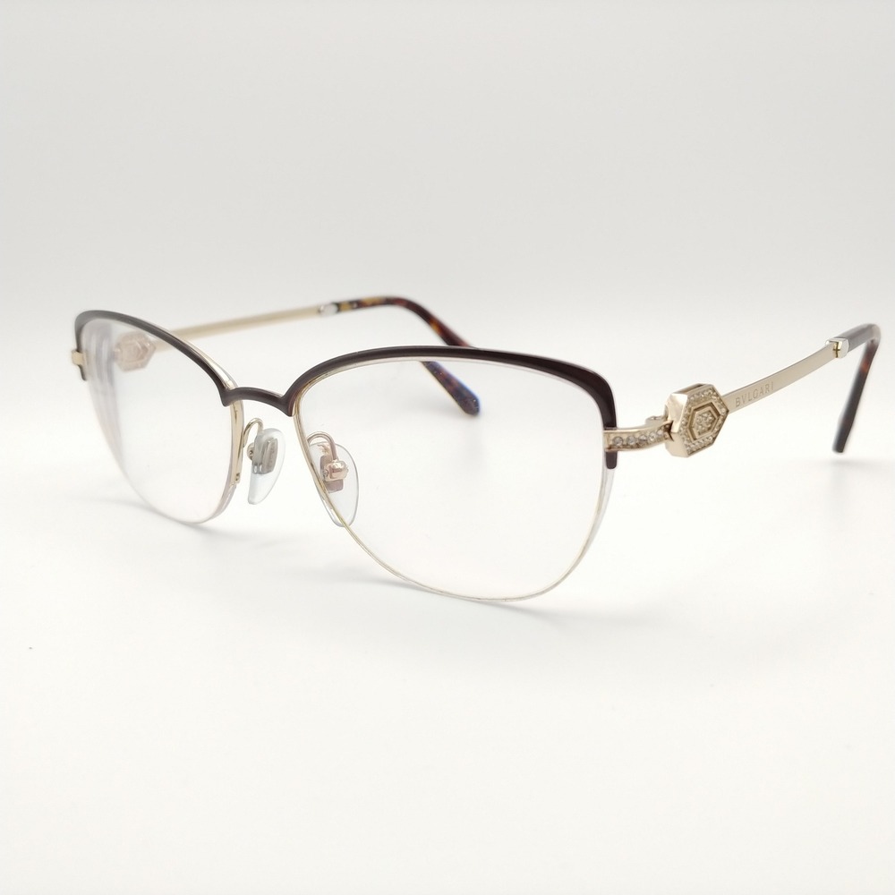 Bvlgari Eyeglasses Women 55-17-140 Gold Brown Cat Eye Crystal 2210-B Frames
